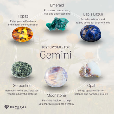 ✨🌟 Calling all Gemini stars! Explore the dazzling world of crystals that resonate with your dynamic and versatile energy. From communicative Aquamarine to intellectually stimulating Amethyst, discover the top gemstones that enhance your wit, adaptability, and curiosity. Unleash your Gemini power with these crystal allies and embrace your multifaceted spirit. ♊💎 #GeminiZodiac #CrystalsForGemini #Astrology #AdaptabilityAndIntellect Crystals For Gemini, Gemini Crystals, Gemini Color, Gemini Birthstone, Gemini People, June Gemini, All About Gemini, Gemini Personality, Gemini Star