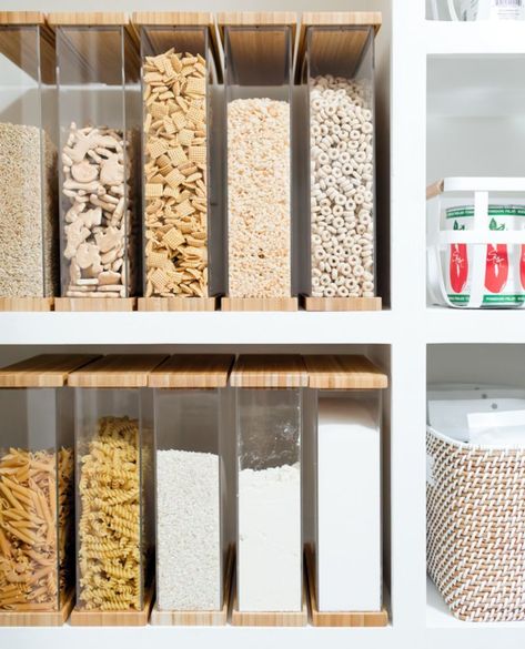 : Stylish and functional storage for your kitchen. #kitchenstorage #kitchenorganization #bamboo Food Storage Canisters, Cereal Storage Containers, Cereal Containers Storage, Bamboo Pantry Organization, Kitchen Supplies Organization, Cereal Organization Storage Ideas, Organization For Pantry, Diy Pantry Makeover, Storing Dishes