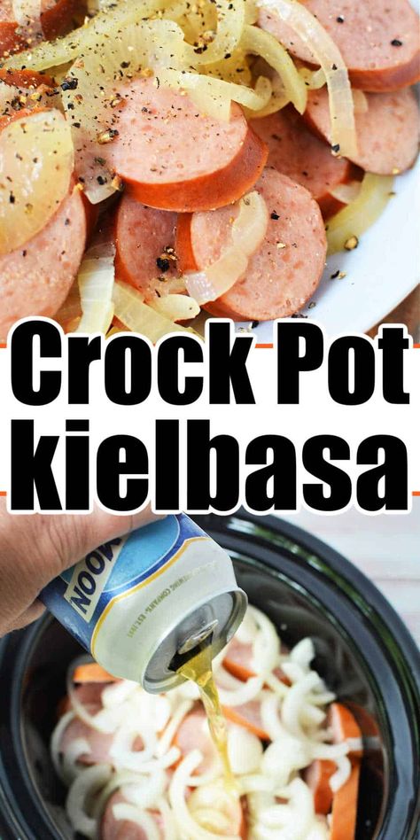 Recipe for kielbasa in Crockpot with onions or sauerkraut is here. Easy way to cook sausage with beer in a slow cooker for a Polish dinner. Kilbasa Sausage Recipes, Sausage Crockpot Recipes, Southern Foods, Beef Recipe Instant Pot, Sausage Crockpot, Kielbasa Recipes, Instant Pot Pasta Recipe, Easy Steak Recipes, Sausage Dishes