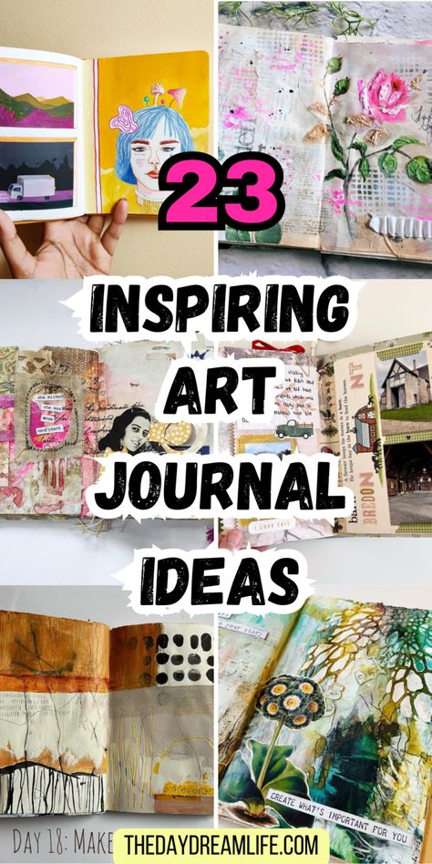 23 Art Journal Ideas For Artists Trash Journal Ideas, Visual Diary Ideas, Junk Journal Ideas Inspiration, Trash Journal, Art Journaling Ideas, Artistic Journaling, Art Journal Ideas, Art Journal Challenge, Journal Tutorials