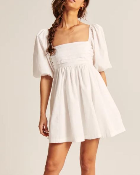 White Poplin Dress, White Puff Sleeve Dress, Volume Skirt, Puffy Sleeve Dress, Dress With Puffy Sleeves, Abercrombie And Fitch Dresses, Puff Sleeve Mini Dress, White Sundress, Grad Dresses