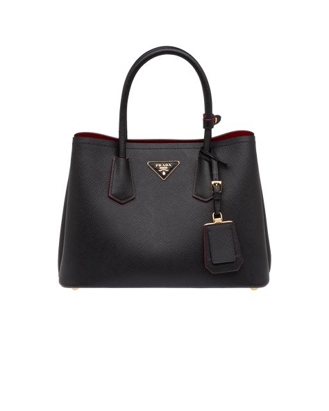 Prada Double Bag, Prada Collection, Favorite Handbags, Prada Saffiano, Lettering Logo, Best Handbags, Fiery Red, Prada Handbags, Best Black