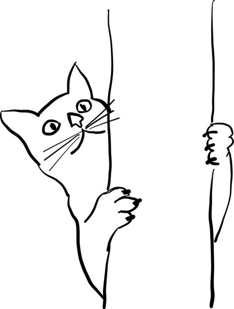 The cat climbs a tree, line drawing. Cat Climbing Drawing, Climbing Cat Drawing, Cat Climbing Tree Drawing, Cat On Tree Drawing, Cat In Tree Drawing, A Tree Drawing, Corner Drawing, Tree Line Drawing, Outline Pictures