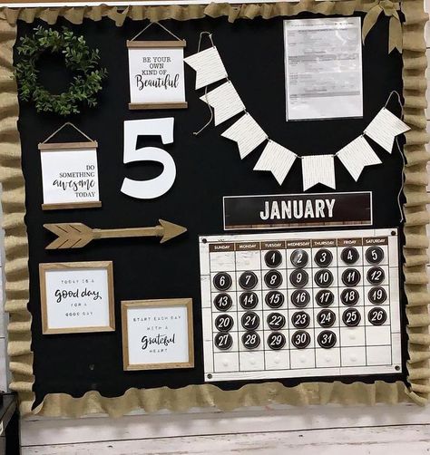 Industrial Chic Classroom, Farmhouse Classroom, Classroom Goals, Farmhouse Theme, Classroom Makeover, Elementary Classroom Decor, Calendar Wall, Class Decor, Future Teacher