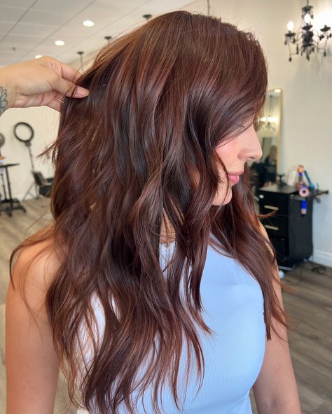 A L L O V E R C O L O R ⚡️ My client was debating if she wanted to add brightness to her hair or go all one color. She decided one color so we did a switch up and gave her a different change! She wanted a copper color and our results are in. 🤌🏽 Want this color? Ask for Cowboy Copper🤠🧡 #hair #haircolor #haircolorist #allovercolor #coppervibes #copperhair #cowboycopperhair #bayareahair #sanjosehair #sanjosehairstylist Darker Cowboy Copper Hair, Cowboy Copper Hair Brunette Ombre, Cowboy Copper Hair With Dimension, Cowboy Copper On Dark Hair, Chocolate Cowboy Copper Hair, Dark Cowboy Copper, Hair Colour Ideas Brunette, Cowboy Copper Hair Dark, Cooper Cowboy Hair