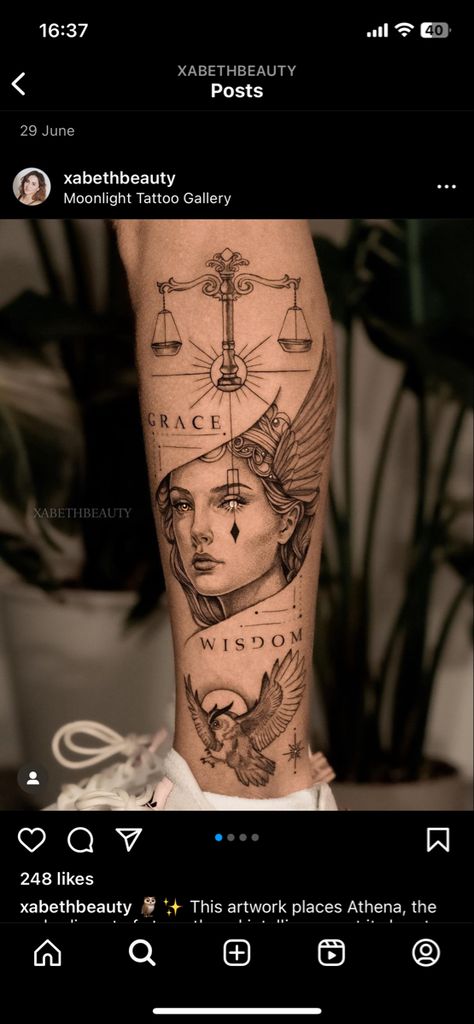 Tattoo Ideas On Leg Men, The Temperance Tarot Tattoo, Greek God Face Tattoo, Tattoo Ideas Statue, Greek Mythology Leg Sleeve Women, Alchemy Back Tattoo, Green Mythology Tattoo Sleeve, Pandora Tattoo Mythology, Double Leg Tattoo