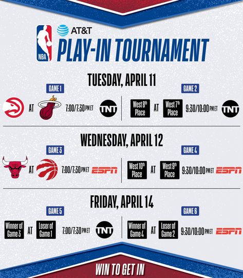 NBA Play-In TV Schedule ⏰ | Bleacher Report Basketball Schedule Template, Basketball Schedule Design, Sports Schedule Graphic, Basketball Stats, Nba Schedule, Tv Schedule, Bleacher Report, Game Start, Western Conference