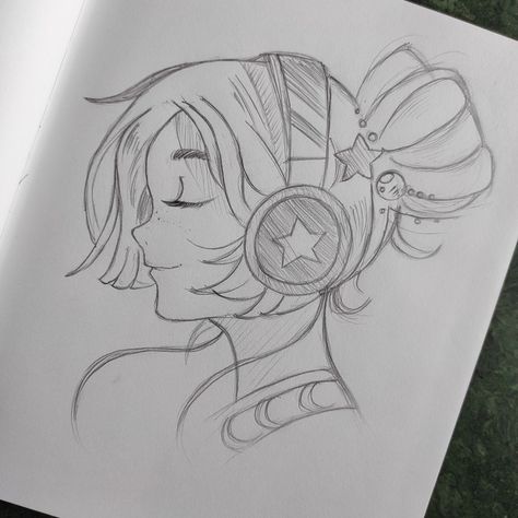 Simple sketch ideas | a girl with headphone | easy drawing ideas Simple Sketch Ideas, Tomboy Drawing, Headphone Sketch, Singing Drawing, Headphones Drawing, Drawings With Meaning, Music Sketch, Headphones Art, Easy Drawing Ideas