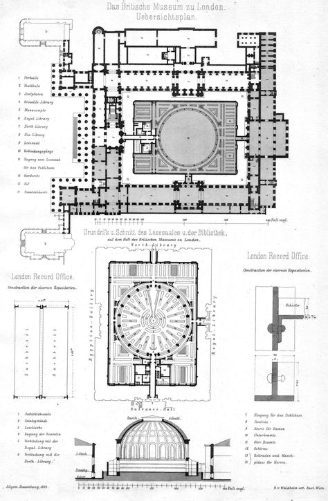 Plans and elevation of the British Museum and British Library, London Ancient Artifacts Archaeology, Museum Illustration, Museum Drawing, Sculpture Tattoo, Museum Sculpture, Museum Flooring, Ancient Artifacts Prehistoric, Ancient Roman Jewelry, Museum Plan