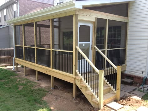 12/20 screen porch. Square rails. Screened In Porch With Shed Roof, Manufactured Home Screened In Porch, Mud Porch Ideas, Screened In Porch Mobile Home, Screened In Porch On Mobile Home, Manufactured Home Back Porch Ideas, Screen Porches Ideas, Exterior Screened In Porch, Screened In Back Porch Ideas On A Budget