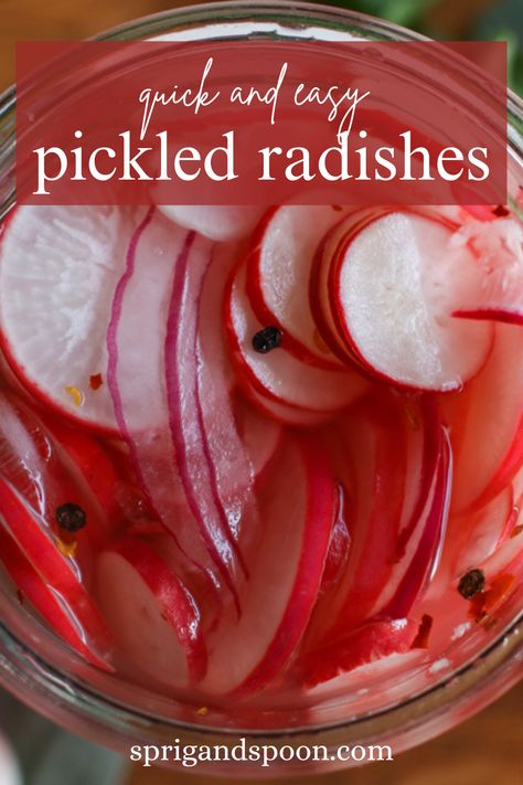 Preserve your radishes and enjoy a delicious condiment with this pickled radishes recipe! Perfect for topping tacos, avocado toast, grain bowls, and more, these pickled radishes and tasty and flavorful. Fermented Radishes Recipe, Pickled Radishes Korean, Pickles Radishes, Radish Pickle Recipe, Pickled Radish Recipe, Radishes Recipe, Quick Pickled Radishes, Easy Pickle, Pickled Radish