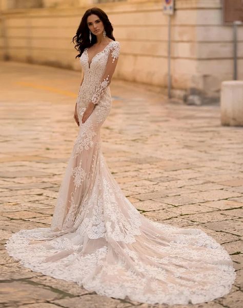 Long Sleeve Mermaid Wedding Dress with long train,Lace bridal gown | eBay Long Sleeve Wedding Dress Lace Mermaid, Long Sleeve Mermaid Wedding Dress, Long Bridal Gown, Satin Bridal Gowns, Dresses For Pregnant Women, Off Shoulder Wedding Dress, Gown For Women, Cathedral Train, Mermaid Wedding Dresses