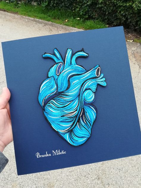 Blue Human Heart, Human Anatomy Heart, Medicine Art, Anatomy Heart, Anatomical Heart Art, Medical Drawings, Heart 3d, Medical Pictures, Posca Art