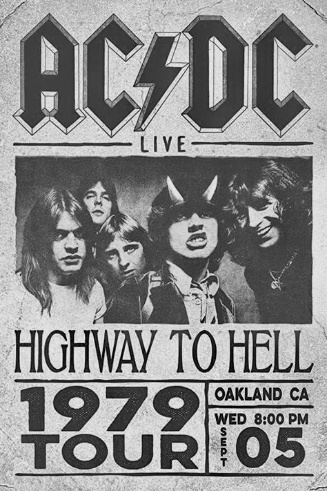 AC/DC poster Grunge Posters, Rock Band Posters, Vintage Music Posters, Band Poster, Highway To Hell, Music Poster Design, Journal Vintage, Poster Room, Picture Collage Wall