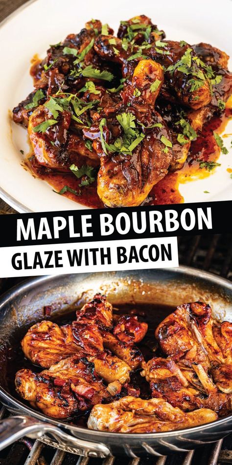 Cooking With Bourbon, Maple Bourbon Glaze, Maple Glazed Chicken, Glazed Chicken Breast, Maple Chicken, Bacon Sauce, Bourbon Recipes, Bourbon Sauce, Bourbon Glaze