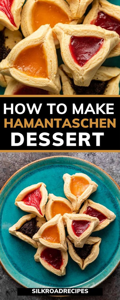 Purim Hamantaschen Cookies, Traditional Hanukkah Desserts, Hannukah Dessert Recipes, Jewish Desserts Traditional, Hamatashin Cookies, Purim Desserts, Jewish Recipes Traditional, Kosher Dessert Recipes, Purim Treats