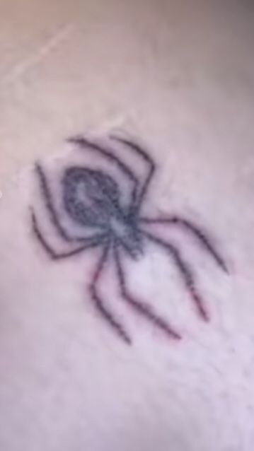 Spiderman Stick And Poke, Sick Small Tattoos, Cool Stick N Poke Tattoos, Stick And Poke Spider, Red Stick And Poke, Y2k Stick And Poke Tattoo, Sharpie Tattoo, Mini Simple Tattoos, Simple Stick And Poke Tattoo Grunge