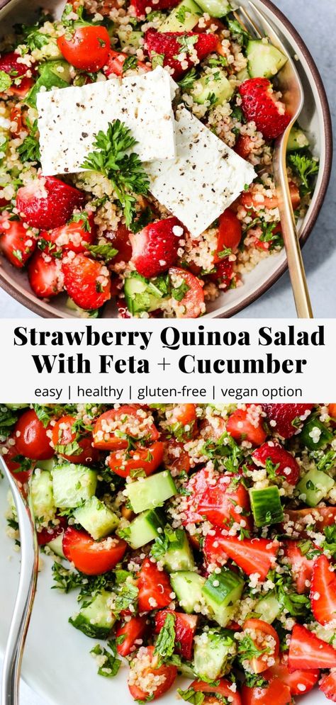 Strawberry Quinoa, Walder Wellness, Quinoa Salad Recipes Easy, Chicken Caesar Pasta, Caesar Pasta Salad, Caesar Pasta, Chicken Caesar Pasta Salad, Salad With Feta, Asian Salad