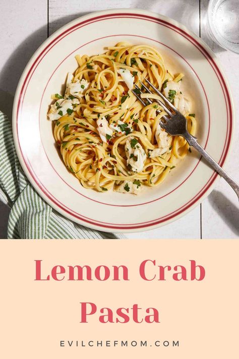 Lemon Crab Pasta Pasta With Crab Meat, Crab Meat Pasta, Crab Pasta Recipes, Lemon Pesto Pasta, Lemon Pepper Pasta, Baked Crab Cakes, Crab Pasta, Lemon Pesto, Crab Bisque