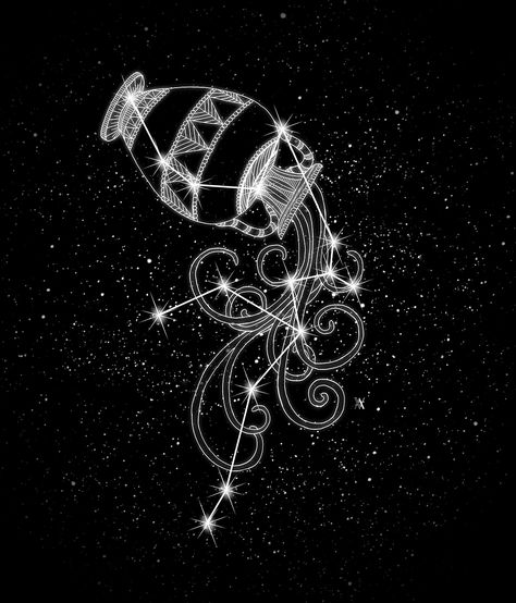 Aquarius the Water-bearer Aquarius Constellation Tattoo, Aquarius Aesthetic, Aquarius Art, Aquarius Constellation, Aquarius Tattoo, Aquarius Horoscope, Inspiration Tattoos, Geniale Tattoos, Zodiac Tattoos