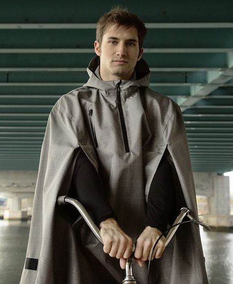 Why Rain Capes Are Awesome - Clever Cycles Cycle Chic Men, Biking In The Rain, Travel Raincoat, Mens Cape, Rain Cape, Urban Cycling, Cycle Chic, Rain Poncho, Providence Ri