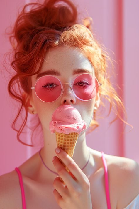 I’ve Cream Shop Photoshoot, Model Food Photography, Ice Cream Cone Photoshoot, Lifestyle Product Photography People, Ice Cream Photoshoot Ideas, Eating Portrait, Colorful Candy Photography, Ice Cream Photoshoot, Girl With Ice Cream