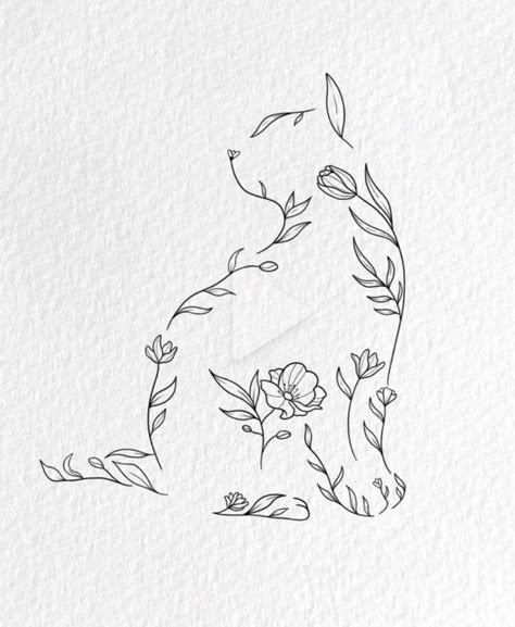 Dog Outline Tattoo With Flowers, Busy Mind Tattoo, Cat Tattoo Ideas Memorial, Cute Small Cat Tattoos, Linework Tattoo Design Simple, Tattoo Ideas Line, Square Tattoos, Fine Line Painting, Tattoo Ideas Drawings