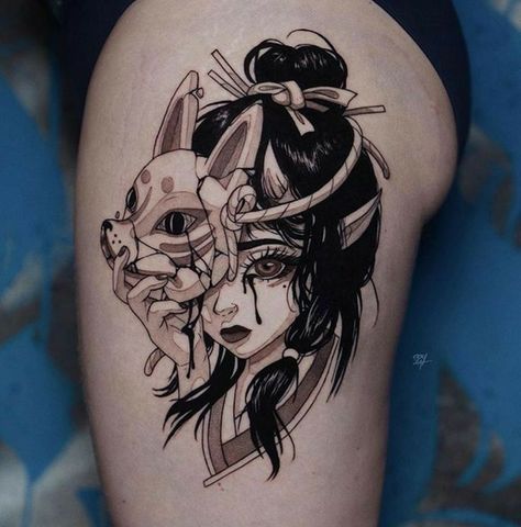 Waifu Tattoo, Geisha Tattoo Design, Japan Tattoo Design, Creepy Tattoos, Tattoo Style Drawings, Celtic Tattoos, Japanese Tattoo Art, Skull Tattoos, Anime Tattoos