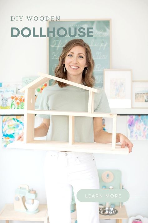 Check out these free plans for our $27 DIY wooden dollhouse! A simple handmade dollhouse that you can build during naptime! A simple wooden dollhouse that is so fast to build! This is a very Montessori approach to dollhouses and toddler learning as it is simple, natural, and versatile! Or, your can customize it with paint and stain. Simple Wooden Dollhouse Diy, Wood Dollhouse Diy, Simple Wooden Dollhouse, Diy Dollhouse Plans Free Printable, Dollhouse Shelf Diy, Montessori Wooden Toys Diy, Simple Diy Dollhouse, Diy Small Doll House, How To Build A Doll House Diy