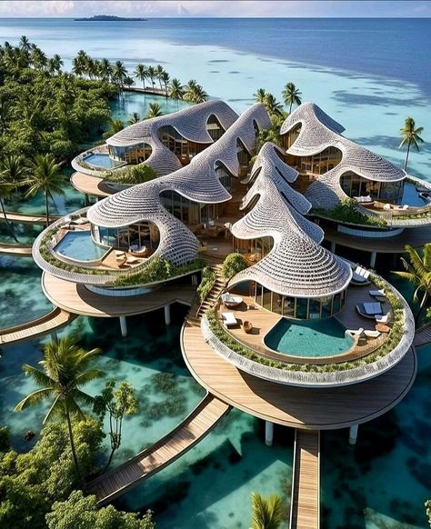 Civil Engineering Discoveries on LinkedIn: Amazing Architectural Design in Maldives 🌊🏖️ ✈️😍😃To Find The Most… Prefabricated Architecture, Futuristic Building, Future Buildings, Art Houses, Modern Villa Design, Unusual Buildings, Parametric Architecture, Dream Vacations Destinations, Tropical Resort