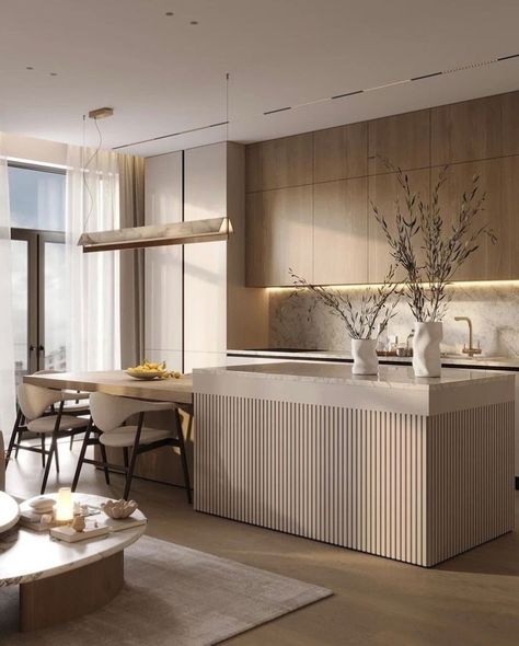 Minimal Kitchen Design, Elegant Kitchen Design, Modern Kitchen Island, Modern Kitchen Interiors, Kitchen Design Plans, House Design Kitchen, Kitchen Design Decor, Kitchen Room Design, Kitchen Inspiration Design