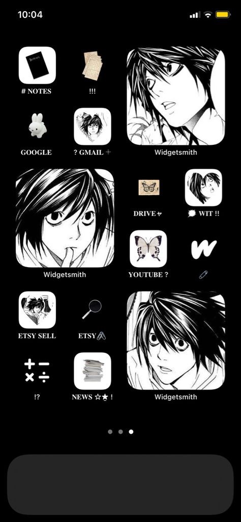 Deathnote Homescreen Layout, Phone Theme Ideas Dark, L Deathnote, Anime Layouts, Phone Layouts, Ios Homescreen, L Lawliet, Phone Ideas, Phone Inspiration