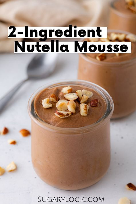 Easy Nutella mousse is a decadent dessert that capitalizes on the irresistible flavor of Nutella, the beloved chocolate-hazelnut spread. This simple recipe takes minutes to prepare and requires only two ingredients: Nutella and heavy whipping cream. Nutella Desserts Easy, Quick Christmas Dessert, Two Ingredient Desserts, Heavy Cream Recipes, Hazelnut Dessert, Cream Desserts Recipes, Nutella Snacks, Nutella Mousse, Nutella Recipes Easy