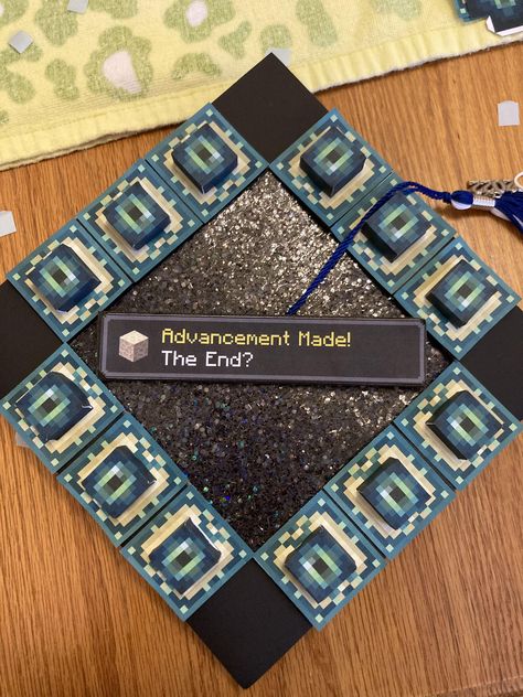 Minecraft End Portal, Funny Grad Cap Ideas, Funny Graduation Caps, College Grad Cap Ideas, Grad Cap Decorated, Graduation Cap Decoration Diy, High School Graduation Cap, College Graduation Cap Decoration, Grad Hat