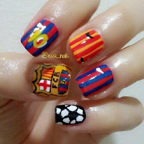 #fc barcelona nails ❤️ Barcelona Nails Art, Sports Themed Nails, Barcelona Nails, Nails Games, Soccer Nails, Sports Nails, Football Nails, Flag Nails, Wide Nails