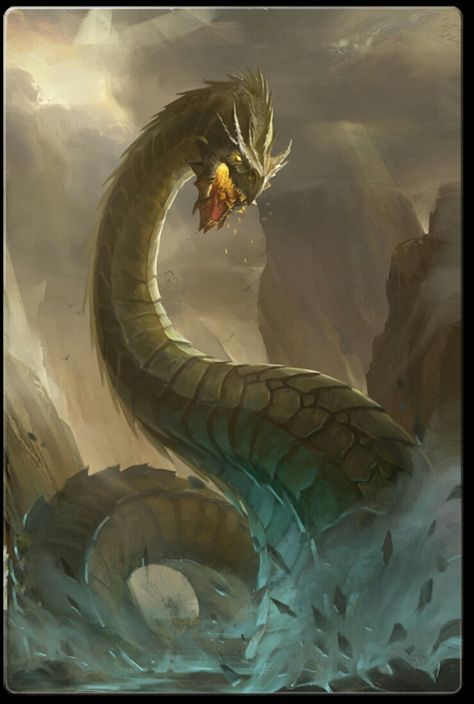 Mhor the Wyrm Skill One of the Epic Serpents, the ancient Mhor usually lives in the forests, but he also preys and feels comfortable crawling inside the sands of the desert. Wyrm Dragon, Dragon Concept Art, All Mythical Creatures, Dragon Concept, Mythical Monsters, Beast Creature, Dragon Artwork Fantasy, Sea Serpent, Creature Artwork