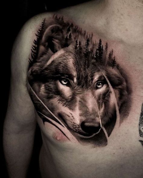 Chest Tattoo Wolf, Wolf Face Tattoo, Realistic Skull, Wolf Tattoos Men, Animal Sleeve Tattoo, Lion Tattoo Sleeves, Wolf Tattoo Sleeve, Wolf Face, Tattoo Convention