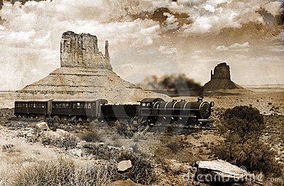 Old western train Western Train, Train Crossing, Wagon Trails, Old Steam Train, Old Western, Old Train Station, Scenic Travel, Western Landscape, Train Art