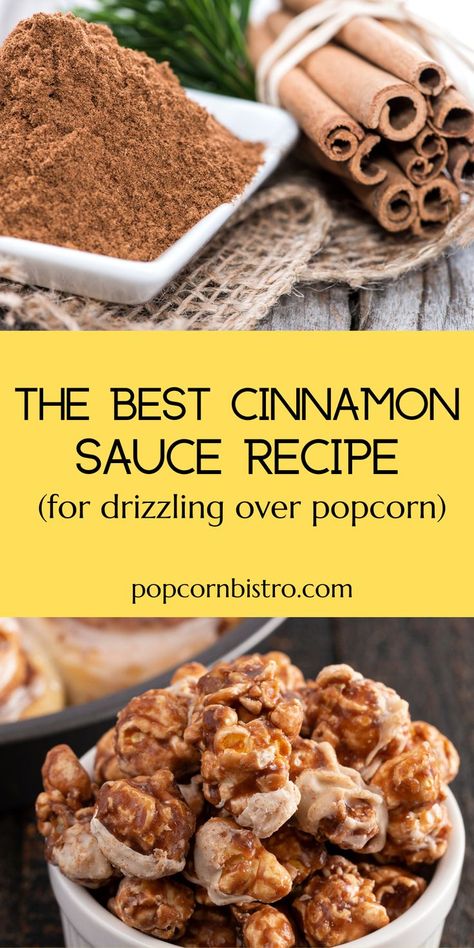 Do you want to make cinnamon popcorn? If so, then you've come to the right place, as we have found the best recipe available for a delicious cinnamon sauce that you can drizzle over the top of your popcorn. Cinnamon popcorn makes an excellent game night snack, family movie night treat, or just an everyday sweet snack that the whole family will love! Because of its cinnamon and creamy nature, your popcorn will taste like fresh baked cinnamon rolls and you'll be very pleased with the results. Ranch Popcorn Recipes, Gourmet Popcorn Flavors, Cinnamon Roll Popcorn, Coated Popcorn Recipe, Cinnamon Popcorn Recipes, Cinnabon Popcorn Recipe, Fall Popcorn Recipes, Cinnamon Sauce Recipe, Sweet Popcorn Recipes