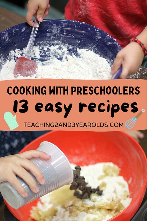 Cooking with kids can be fun when you have easy and delicious recipes! This collection is filled with favorites that can be done at home or in the classroom! #cooking #kids #preschool #recipes #easy #home #classroom #teaching2and3yearolds Cooking With Preschoolers, Preschool Cooking Activities, Preschool Recipes, Classroom Cooking, Baking With Toddlers, Kids Cooking Activities, Cooking With Kids Easy, Cooking With Toddlers, Preschool Cooking