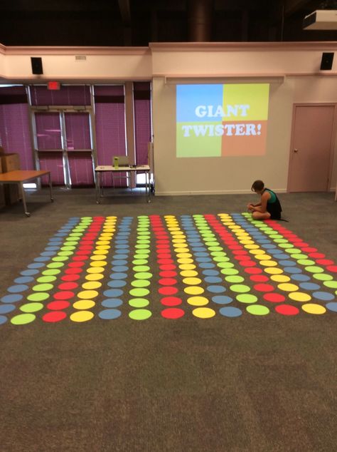 Giant Twister in the Library! – Ontarian Librarian Giant Board Games, Giant Twister, Life Size Games, Twister Game, Teen Library, Board Games Diy, Teen Programs, Library Activities, Games Diy