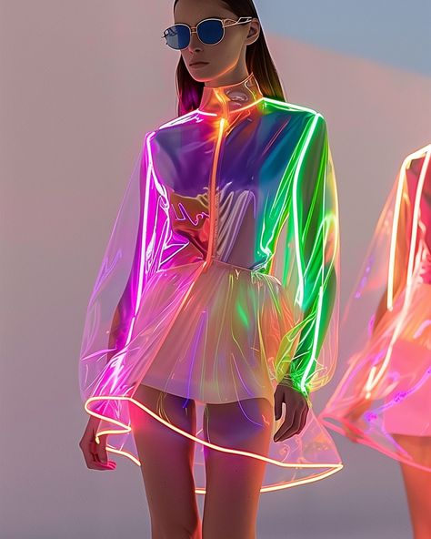 Shine bright wherever you go ✨💖 #neon #fashionshow #runway Euphoria Mood, Shine Theme, Neon Streetwear, Futuristic Outfits, Future Clothing, Fashionshow Runway, Neon Dress, Fashion Show Themes, Neon Dresses