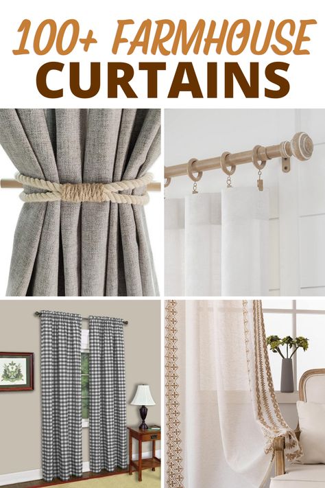 Discover the best farmhouse curtains for your rustic home. Curtains In Farmhouse Living Rooms, Rustic Window Curtain Ideas, Farmhouse Kitchen Window Treatments Joanna Gaines, Farmhouse Dining Room Curtains Joanna Gaines, Farmhouse Living Room Curtains Ideas, Antique Farmhouse Curtains, Sunroom Curtain Ideas Farmhouse, Modern Farmhouse Dining Room Curtains, Farmhouse Curtain Rod Ideas