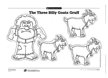 3 billy goats gruff printables | Pictures of the billy goats and the troll for children to cut out and ... 3 Billy Goats Gruff, Fairy Tales Kindergarten, Fairy Tale Activities, Nursery Rhymes Preschool, Fairy Tales Unit, Three Billy Goats Gruff, Billy Goats Gruff, Fairy Tale Theme, Traditional Tales