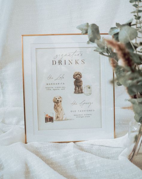 Drink Wedding Ideas, Dog Signature Drink Wedding, Modern Wedding Signage, Signature Cocktail Drinks, Signature Cocktails Wedding, Wedding Minimalist, Signature Cocktail Sign, Drinks Sign, Wedding Signature Drinks