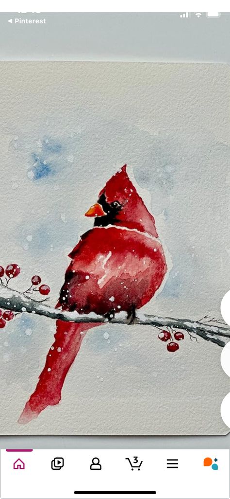 Cardinal Watercolor Painting Tutorial, Cardinal Painting Easy, Cardinal Watercolor Painting, Watercolor Cardinal, Watercolor Painting Easy, Cardinal Watercolor, Cardinal Painting, Bird Water, Painting Stuff