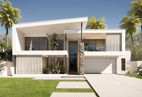 Mid Century Beach House, Palm Springs Houses, Mid Century Modern Exterior, Contemporary Beach House, Mid Century Exterior, Beach House Exterior, Casas The Sims 4, Modern House Facades, Mid Century Architecture