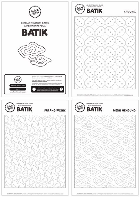 Printable 6 Batik untuk anak-anak di Hari Batik Nasional - Familia Kreativa Membatik Anak Tk, Tema Negaraku, Batik Diy, 5th Grade Worksheets, Classroom Rules Poster, Motif Batik, Batik Art, Dinosaur Coloring Pages, Batik Pattern