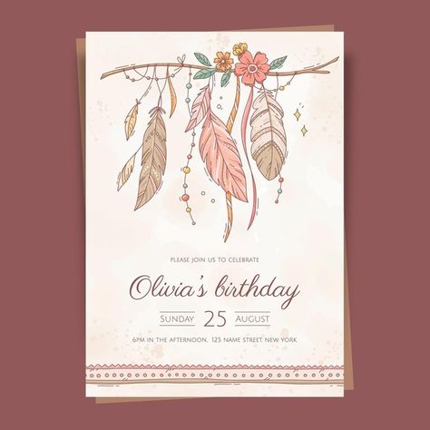 Boho Birthday Invite, Hand Drawn Wedding Invitations, Boho Wedding Invitation Template, Painted Wedding Invitation, Debut Invitation, Boho Invitations, Hand Drawn Wedding, 40th Birthday Invitations, Hand Painted Wedding