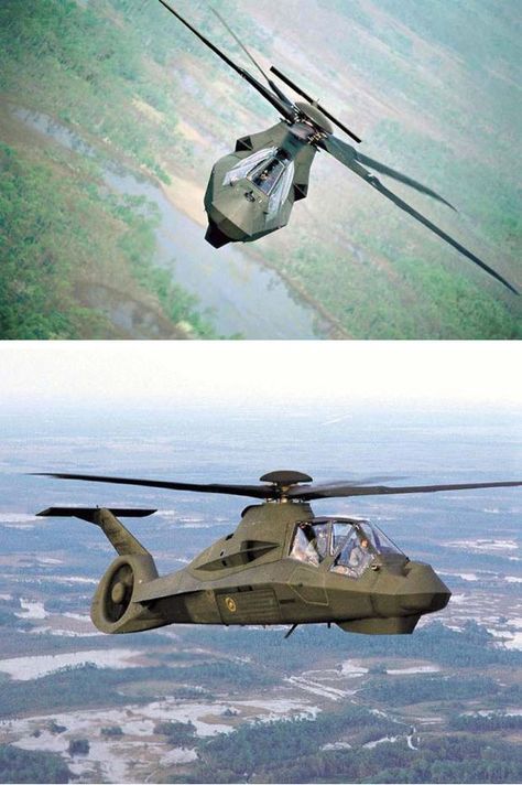 The Boeing/Sikorsky RAH-66 Comanche was an advanced U.S. Army military helicopter intended for the armed reconnaissance role, incorporating stealth technologies. It was also intended to designate targets for the AH-64 Apache. The RAH-66 program was canceled in 2004 before it was fielded. Stealth Technology, Photo Avion, Helicopter Plane, Ah 64 Apache, Us Military Aircraft, Flying Vehicles, Military Hardware, Air Fighter, Military Pictures